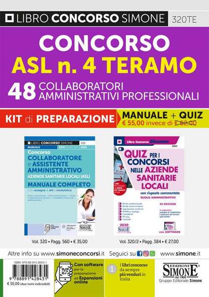Concorso ASL n. 4 Teramo. 48 collaboratori amministrativi professionali. Kit di preparazione. Manuale + Quiz - copertina