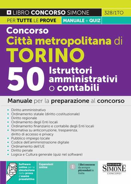 Concorso città metropolitana di Torino 50 Istruttori amministrativi o contabili. Manuale per la preparazione al concorso. Con software di simulazione - copertina