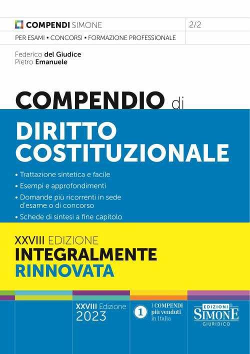 Compendio di diritto costituzionale - Federico Del Giudice,Pietro Emanuele - copertina