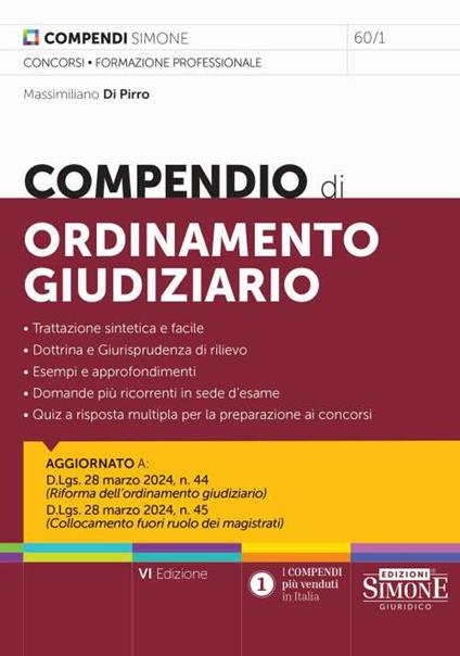 Compendio di ordinamento giudiziario - Massimiliano Di Pirro - copertina