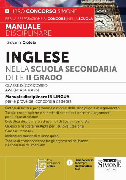 Inglese nella scuola secondaria di I e II grado. Classe di concorso A22 (ex A24 e A25). Con espansione online - Giovanni Ciotola - copertina
