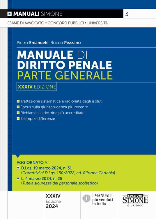 Manuale di diritto penale. Parte generale - Pietro Emanuele,Rocco Pezzano - copertina