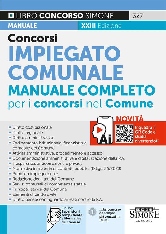 Concorsi Impiegato Comunale. Manuale completo per i concorsi nel Comune - copertina