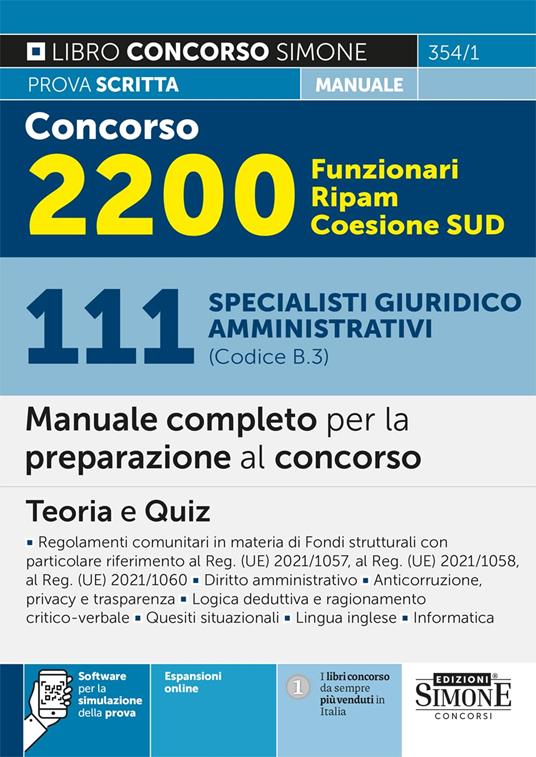 Concorso 2200 Funzionari Ripam Coesione Sud. 111 specialisti giuridico amministrativi (Codice B.3). Manuale completo per la preparazione al concorso. Teoria e quiz. Con espansione online - copertina