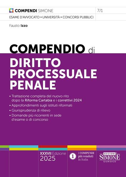 Compendio di diritto processuale penale - Fausto Izzo - copertina
