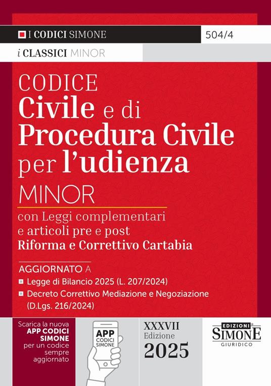 Codice civile e di procedura civile per l'udienza. Ediz. minor. Con app Codici Simone - copertina