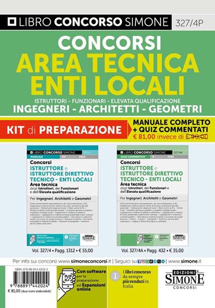 Concorsi area tecnica enti locali. Istruttori. Funzionari dell'elevata qualificazione. Geometra-Ingegnere-Architetto. Kit di preparazione. Con software di simulazione - copertina