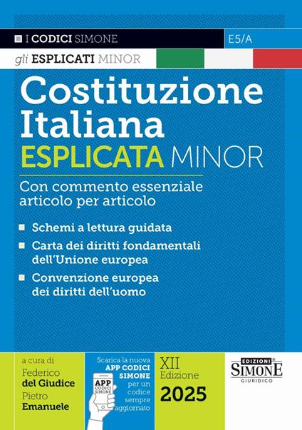Costituzione italiana esplicata. Ediz. minor. Con app Codici Simone - copertina