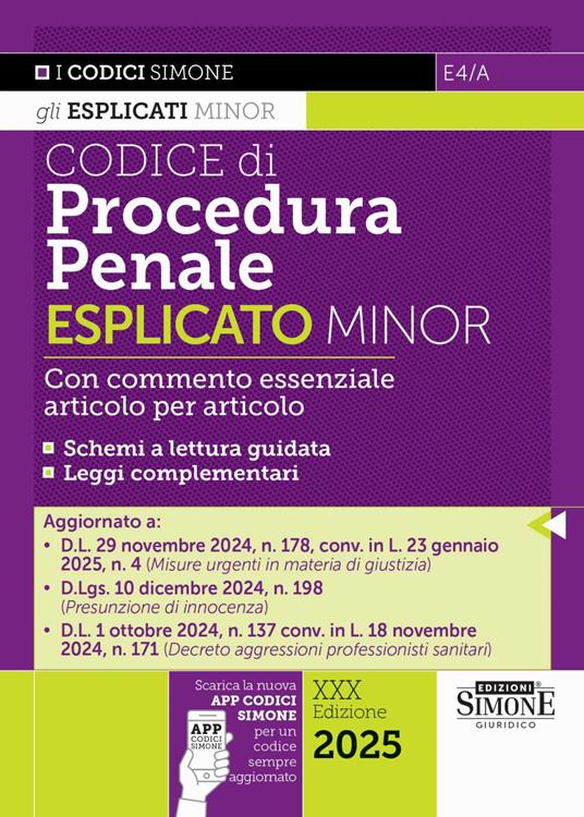 Codice di procedura penale. Esplicato minor. Con APP CODICI SIMONE per un codice sempre aggiornato - copertina