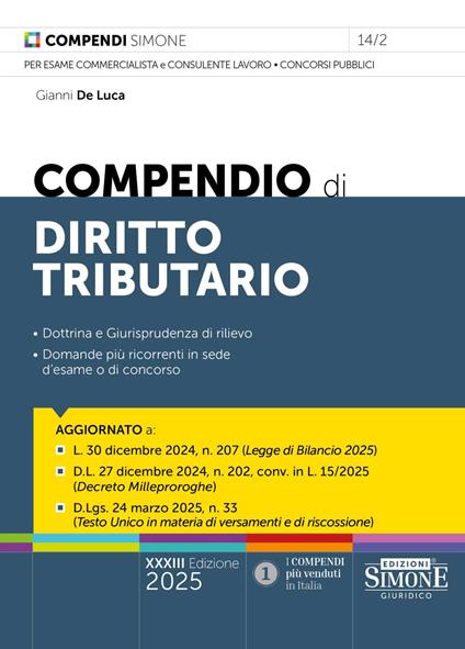 Compendio di diritto tributario. Nuova ediz. - Gianni De Luca - copertina
