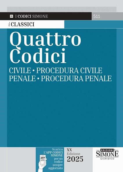 Quattro codici: Civile-Procedura civile-Penale-Procedura penale. Con app Codici Simone per un codice sempre aggiornato - copertina