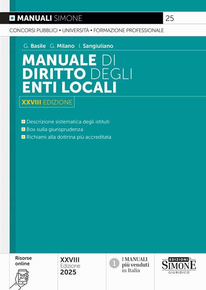 Manuale di diritto degli enti locali. Con risorse online - Giovanna Basile,Giuseppe Milano,Ilaria Sangiuliano - copertina