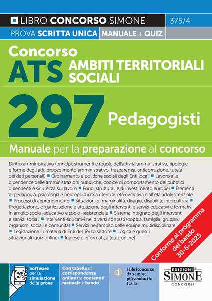 Concorso ATS. Ambiti territoriali sociali. 297 pedagogisti. Con software per la simulazione della prova. Con tabelle di corrispondenza online tra contenuti manuale e bando - copertina