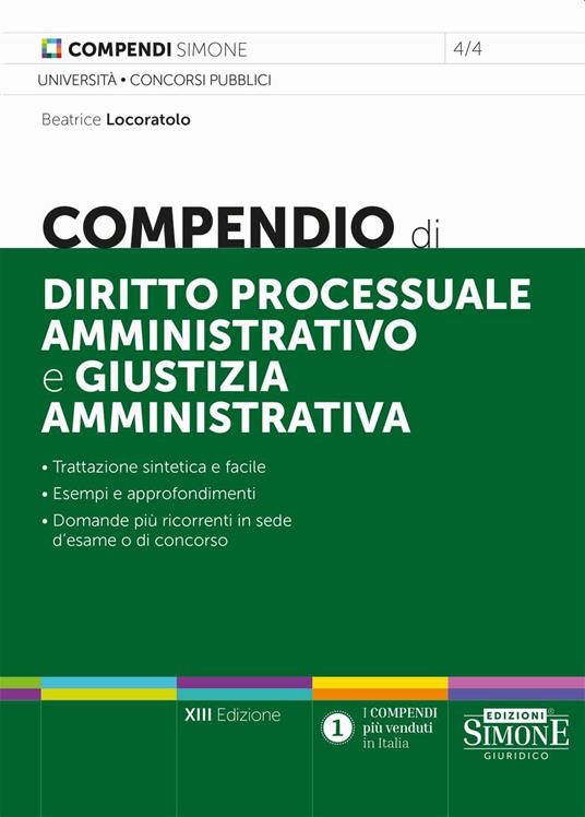 Compendio di diritto processuale amministrativo e giustizia amministrativa - Beatrice Locoratolo - copertina