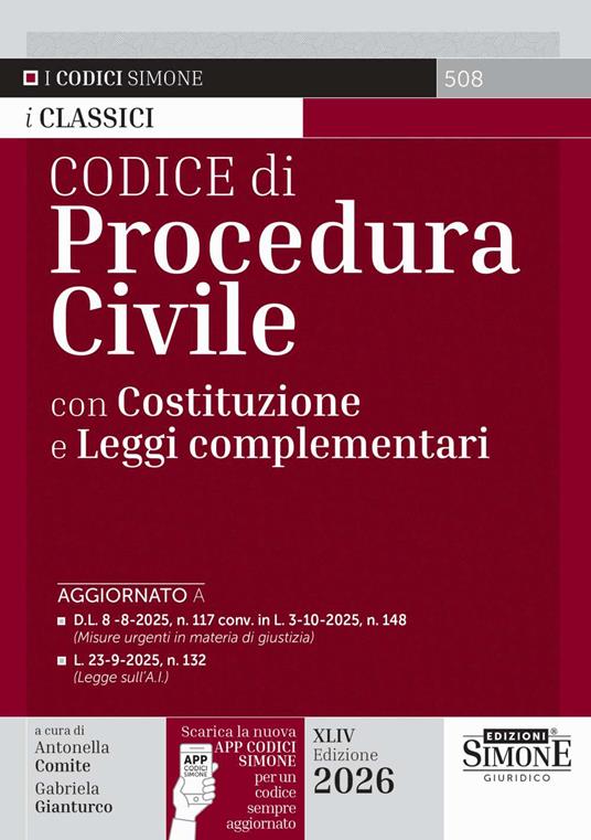 Codice di procedura civile con Costituzione e leggi complementari. Con la nuova APP CODICI SIMONE per un codice sempre aggiornato - copertina