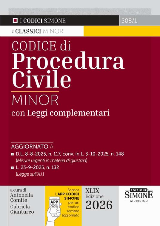 Codice di procedura civile. Ediz. minor. Con APP CODICI SIMONE per un codice sempre aggiornato - copertina