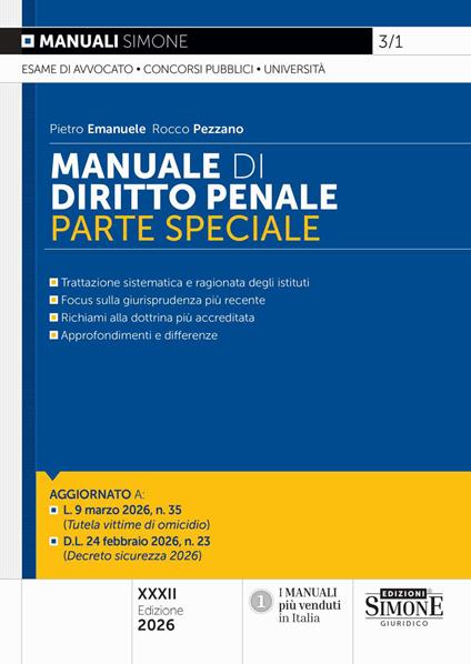 Manuale di diritto penale. Parte speciale - copertina