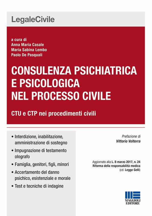 Consulenza psichiatrica e psicologica nel processo civile - M. Sabina Lembo,Annamaria Casale,Paolo De Pasquali - copertina