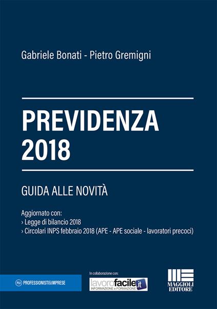 Previdenza 2018 - Gabriele Bonati,Pietro Gremigni - copertina