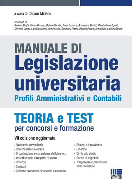 Manuale di legislazione universitaria. Profili amministrativi e contabili. Teoria e test per concorsi e formazione - copertina