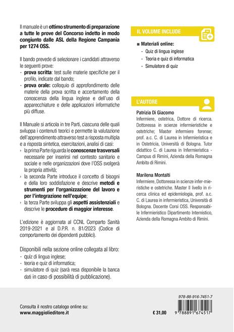 Concorso 1274 OSS. ASL Regione Campania. Manuale per la prova scritta. Con software di simulazione - Patrizia Di Giacomo,Milena Montalti - 2