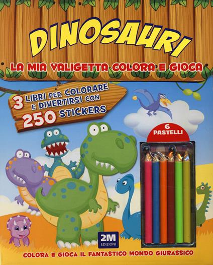 Dinosauri. La mia valigetta colora e gioca. Con adesivi. Ediz. a colori. Con pastelli - copertina