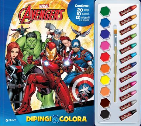 Avengers. Dipingi & colora. Con 12 pastelli a cera e 10 acquerelli - copertina