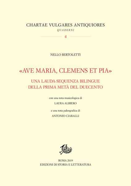 «Ave Maria, clemens et pia». Una lauda-sequenza bilingue della prima metà del Duecento - Nello Bertoletti - copertina