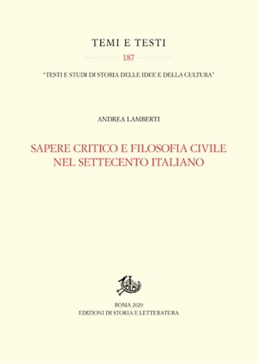 Sapere critico e filosofia civile nel Settecento italiano - Andrea Lamberti - copertina