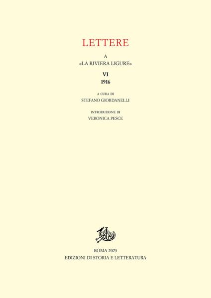 Lettere a «La Riviera Ligure». Vol. 6: 1916 - copertina