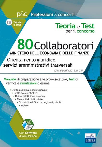 80 Collaboratori MEF (Orientamento giuridico - servizi amministrativi trasversali). Manuale di preparazione alle prove selettive, test di verifica e simulazioni d’esame. Con Contenuto digitale (fornito elettronicamente) - copertina