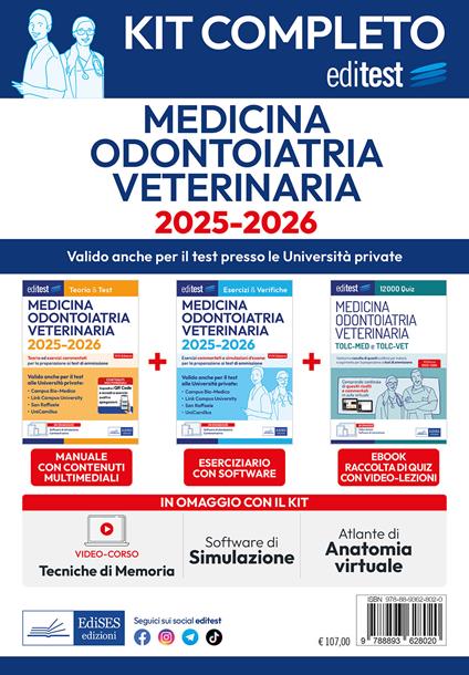 Kit completo EdiTEST Medicina, Odontoiatria, Veterinaria 2025-2026. Con software di simulazione - copertina