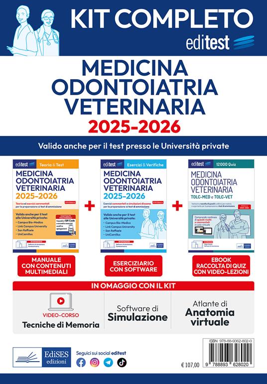 Kit completo EdiTEST Medicina, Odontoiatria, Veterinaria 2025-2026. Con software di simulazione - copertina