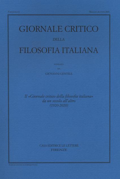 Giornale critico della filosofia italiana (1920-2020) - copertina