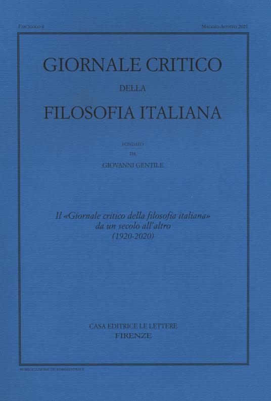 Giornale critico della filosofia italiana (1920-2020) - copertina