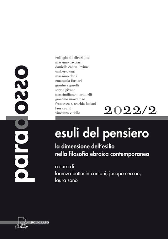 Paradosso. Rivista di filosofia (2022). Vol. 2: Esuli del pensiero. La dimensione dell'esilio nella filosofia ebraica contemporanea - copertina