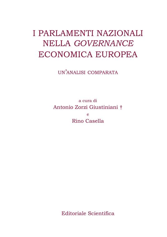 I parlamenti nazionali nella governance economica europea. Un'analisi comparata - copertina