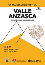 Carta escursionistica Valle Anzasca quadrante Ovest. Ediz. italiana, inglese e tedesca. Vol. 6: Monte Rosa, Macugnaga.