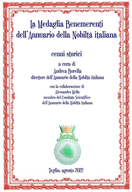 La medaglia benemerenti dell'annuario della nobiltà italiana. Cenni storici - copertina