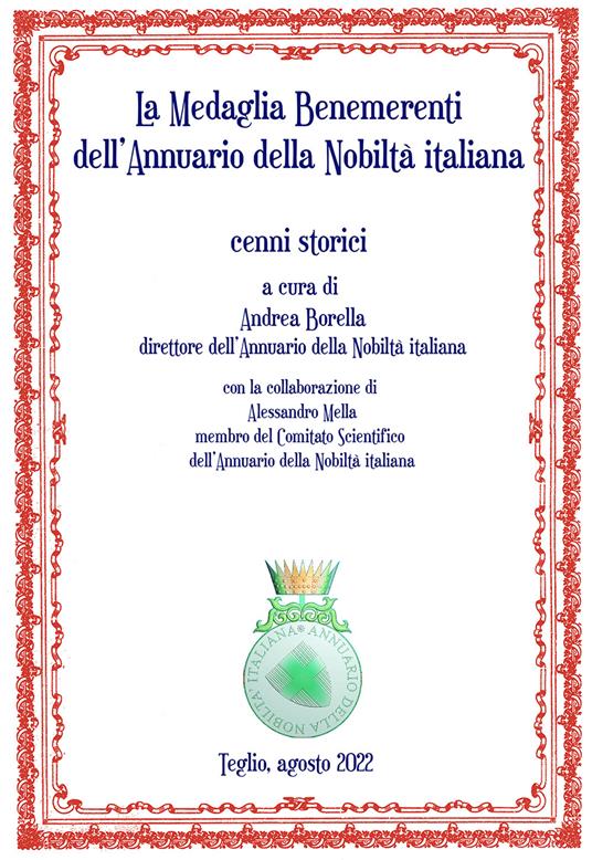 La medaglia benemerenti dell'annuario della nobiltà italiana. Cenni storici - copertina