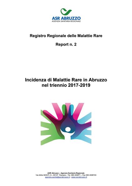 Incidenza di malattie rare in Abruzzo nel triennio 2017-2019. Registro regionale delle malattie rare. Report. Vol. 2 - copertina