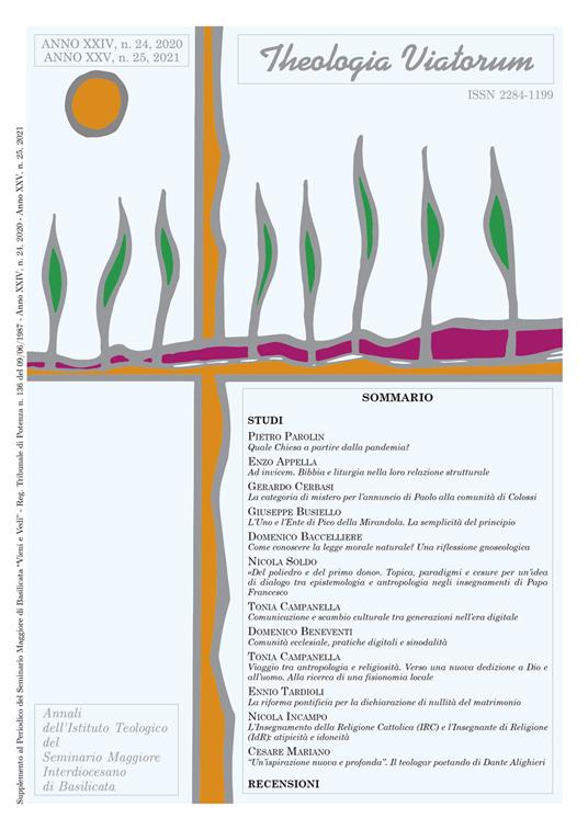 Theologia viatorum. Annali dell'istituto teologico del seminario maggiore interdiocesano di Basilicata (2020-2021). Vol. 24-25 - copertina