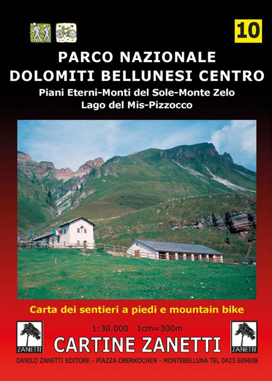 Parco Nazionale Dolomiti Bellunesi centro. Piani Eterni, Monti del Sole, Monte Zelo, Lago del Mis, Pizzocco 1:30.000 - copertina