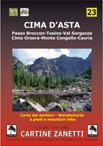 Cima d'Asta. Passo Broccon, Tesino, Val Sorgazza, Cima Orsera, Monte Cengello, Caoria 1:30.000