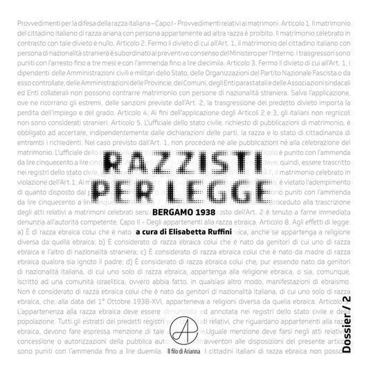 Razzisti per legge. Bergamo 1938 - copertina
