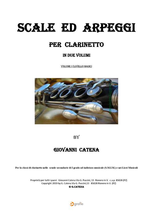 Scale ed arpeggi per clarinetto (livello base). Vol. 1 - Giovanni Catena - copertina