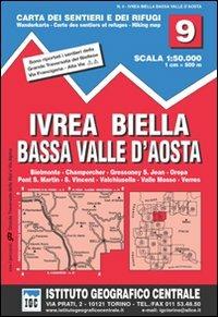 Carta n. 9 Ivrea, Biella e bassa Val d'Aosta 1:50.000. Carta dei sentieri e dei rifugi - copertina