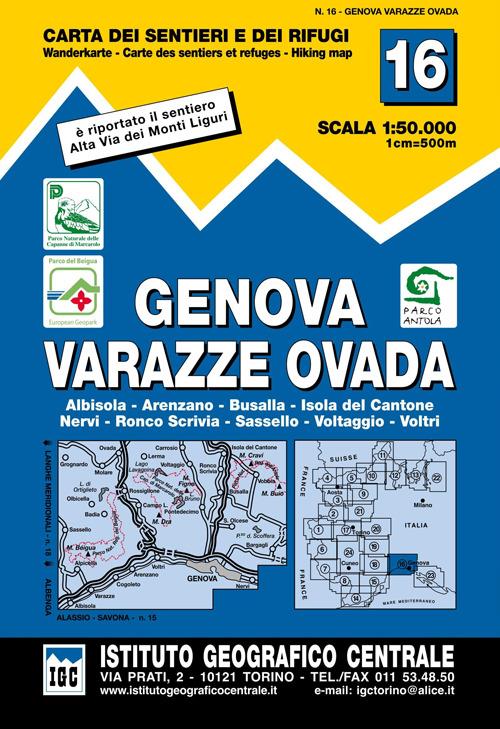Carta n. 16 Genova, Varazze, Ovada 1:50.000. Carta dei sentieri e dei rifugi - copertina