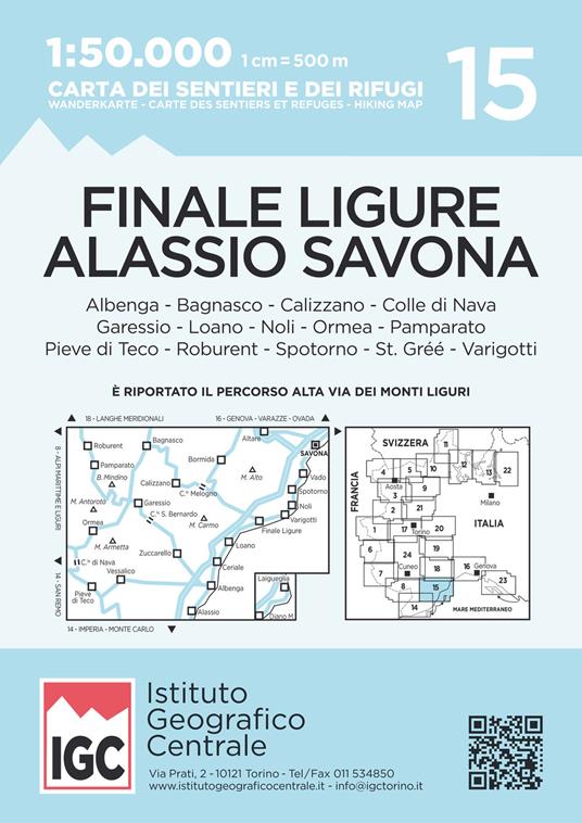 Carta n. 15 Finale Ligure, Alassio, Savona 1:50.000. Carta dei sentieri e dei rifugi - copertina