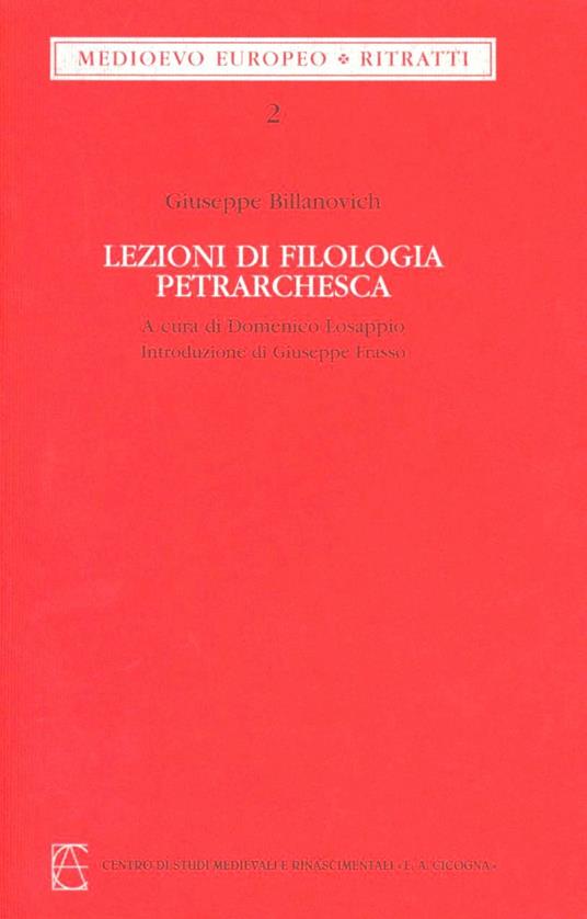 Lezioni di filologia petrarchesca - Giuseppe Billanovich - copertina